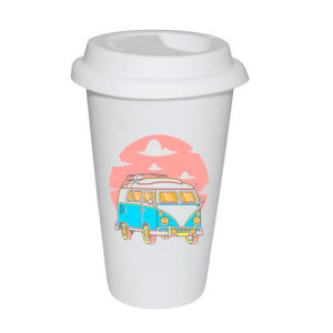 Mug isotherme double paroi et couvercle 330 ml Mug isotherme céramique personnalisé avec couvercle et double paroi