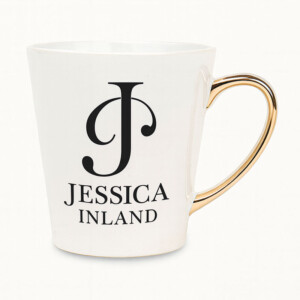 Mug conique 355 ml anse or Mug conique anse or en céramique personnalisé avec un logo et un nom d'entreprise