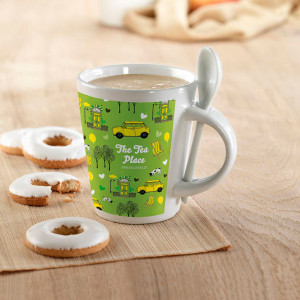 Mug conique blanc avec cuillère 355 ml Mug anse cuillère personnalisé blanc en céramique