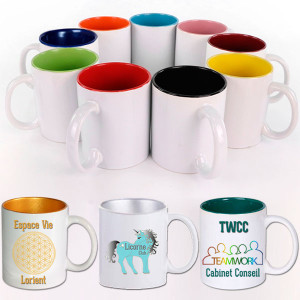 Mugs intérieur couleur 330 ml - 14 couleurs Mugs céramique personnalisés avec intérieur couleur - 330 ml