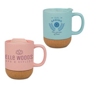 Mugs couleur couvercle et fond liège 380 ml Mugs rose et bleu personnalisés avec couvercle et fond liège