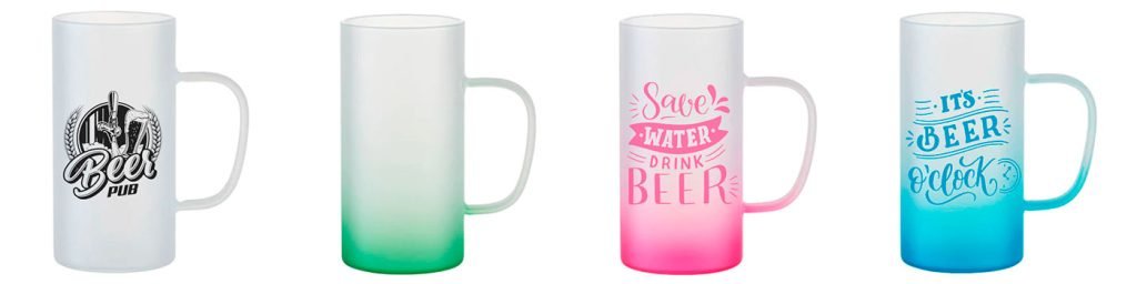 Chopes de bière personnalisées en verre dépoli et fond couleur