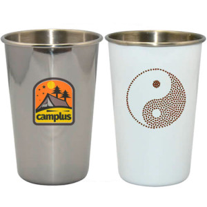 Mugs coniques inox 330 ml sans anse - 2 couleurs Mug métal inox conique personnalisé blanc ou inox