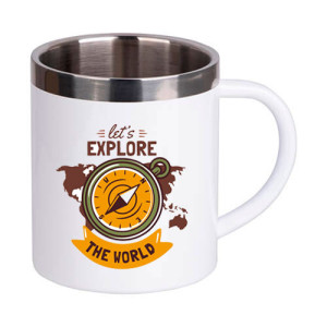 Mug inox et blanc - 300 ml Mug métal inox personnalisé 300 ml