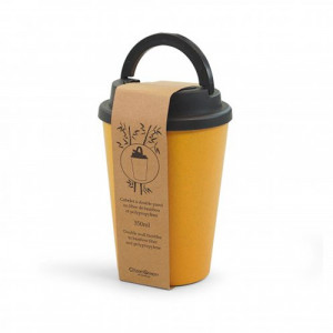 mug bambou personnalisable jaune avec couvercle 350 ml