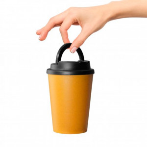 Mug bambou personnalisable jaune avec couvercle 350 ml