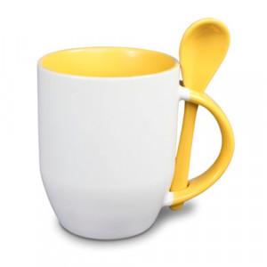 réf MugCuillere-j Mug cuillère jaune personnalisable avec logo et texte
