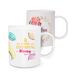 Réf. MugPlast-bl Mug plastique personnalisé blanc avec logo et texte