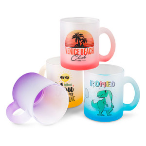 Mugs verre dépoli 300 ml - 4 couleurs de fond Mugs verre givré personnalisés