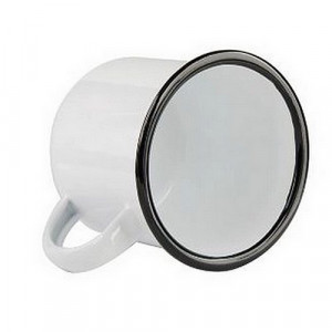 Réf. MugEmail350-noir Mug blanc émaillé bordure noir personnalisable 350 ml
