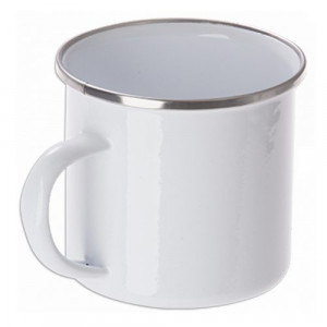 Réf. MugEmail350-argent Mug métal émaillé vintage blanc 300 ml personnalisable