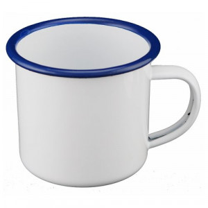 Réf. MugEmail350-bleu Mug blanc emaillé rebord bleu 350 ml