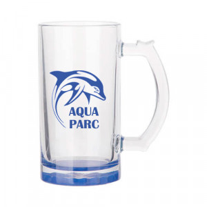 Fond bleu marine Chope en verre transparent personnalisés