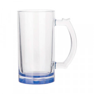 Fond bleu marine Chope en verre transparent à personnaliser