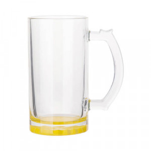 chope à bière personnalisable en verre transparent fond jaune