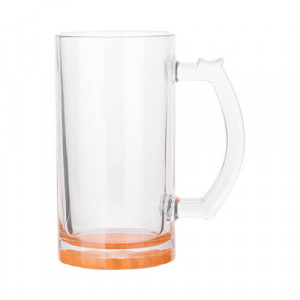 chope à bière personnalisable en verre transparent fond orange