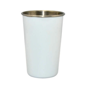Réf. GobeletInoxConique-blanc Mug métal blanc conique personnalisable330 ml