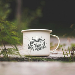 Réf. MugEmail350-blanc Mug camping émaillé personnalisé