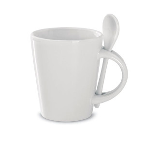 Réf. MugCuiConique Mug conique avec cuillère à personnaliser avec texte et logo ou photo
