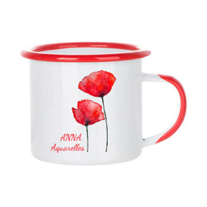 Ref. MugEmailbac-rouge Mug métal émaillé personnalisé rouge pour le camping et la randonnée
