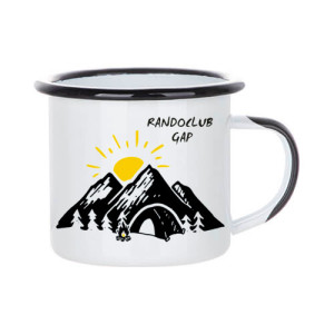 Ref. MugEmailbac-noir Mug camping émaillé personnalisé en métal 350 ml