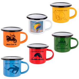 Mugs émaillés couleur personnalisés avec logo et texte
