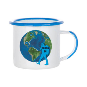 Ref. MugEmailbac-bleu Mug émaillé personnalisé avec bord et anse bleus