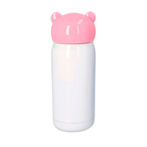 Réf. GourdEnfant-blanc-rose Gourde à personnaliser pour enfant double paroi isotherme