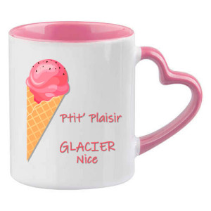 MugCoeurC330 - rose Mug personnalisé céramique couleur avec anse coeur
