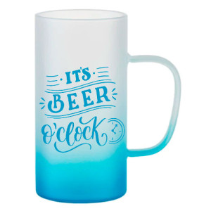 Réf. ChopeVerreAF - bleu Chope personnalisée bleu en verre dépoli