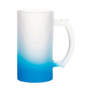 Réf. ChopeGivreeC - bleu ciel Chope en verre dépoli à personnaliser couleur bleue