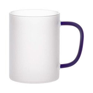 Réf. MugVerreG450 - bleu Mug anse couleur bleu en verre dépoli