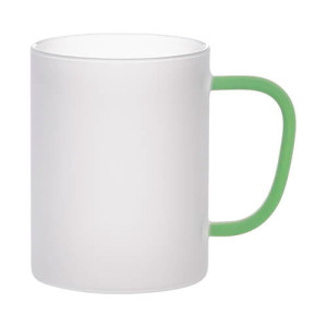 Réf. MugVerreG450 - vert clair Mug à personnaliser en verre givré 450 ml - anse couleur
