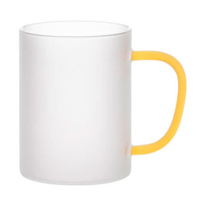 Réf. MugVerreG450 - jaune Mug anse jaune en verre dépoli à personnaliser