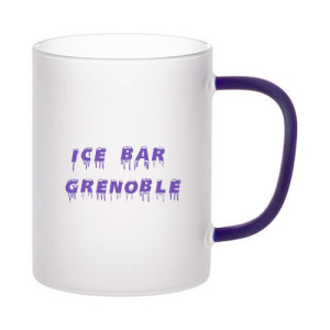 Réf. MugVerreG450 - bleu Mug verre givré anse couleur personnalisé avec texte