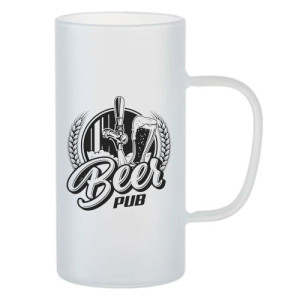 Réf. ChopeVerreAF - transp Chope personnalisée en verre givrée anse fine