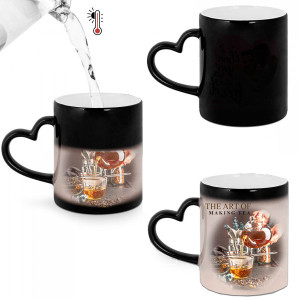 Mug magique noir anse coeur personnalisé