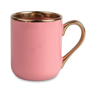 Réf. MugEle - rose Mug rose personnalisable en céramique anse et liseret or