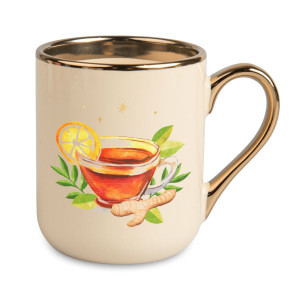 Réf. MugEle - crème Tasse personnalisée couleur crème avec or design