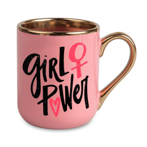 Réf. MugEle - rose Mug rose personnalisé avec anse design dorée et liseret or