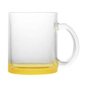 Réf. MugVerreTransp - Jaune Mug en verre transparent personnalisable avec fond jaune