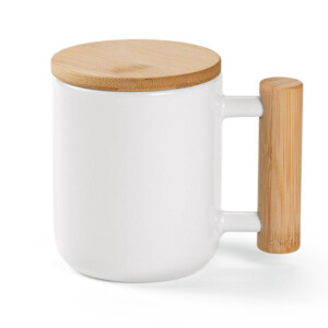 Mug personnalisable design avec anse bambou et couvercle également en bambou