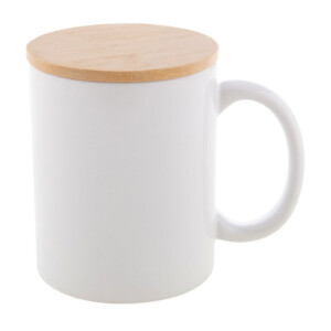 Mug personnalisable avec couvercle bambou 300 ml en céramique