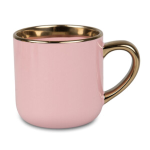 Réf. Mug400OrC-rose Mug rose avec anse et liseré couleur Or 400 ml - Personnalisation possible par sublimation