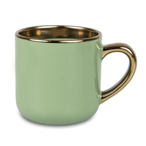 Réf. Mug400OrC-vert Mug personnalisable vert haut de gamme avec anse et liseret or