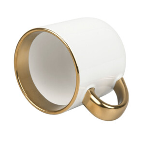 Réf. Mug400OrC-blanc Mug personnalisable haut de gamme en céramique avec anse et liseré or