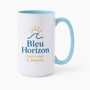 Réf. MugET - bleu Grand mug élancé intérieur et anse bleu, personnalisé avec logo et slogan d'entreprise