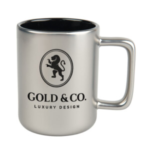 Mug mat argenté personnalisé en céramique 360 ml - impression avec logo entreprise et texte