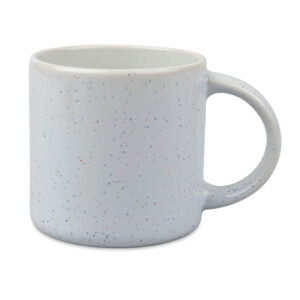 Mug tacheté multicolore en céramique personnalisable avec logo entreprise illustrations et texte