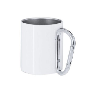 Mug métal blanc avec anse mousqueton inox personnalisable
